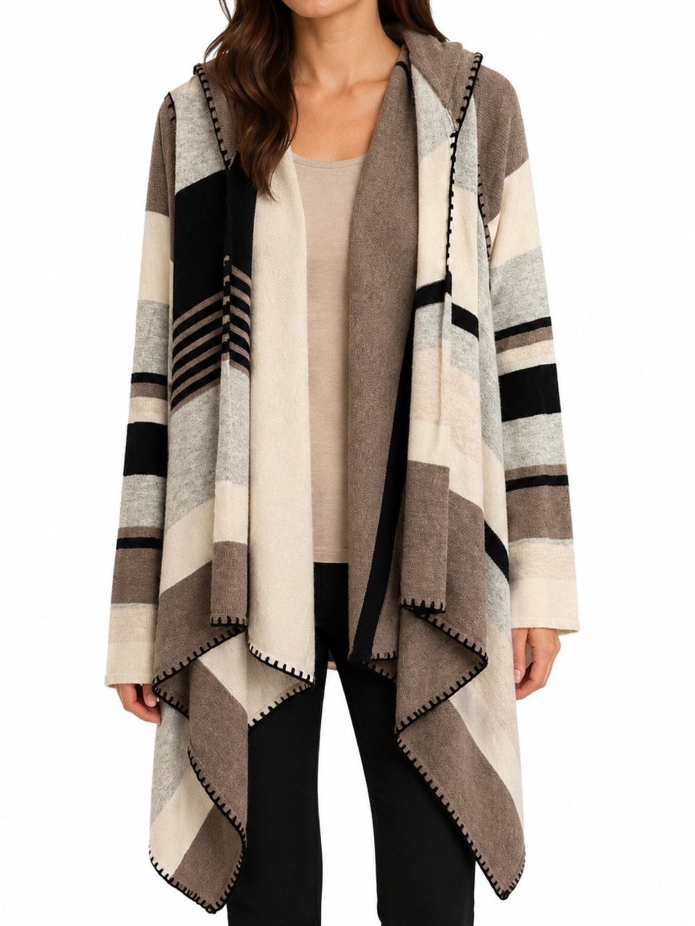 LINE Shelby 100% Cashmere Hooded Striped Cardigan Size Large